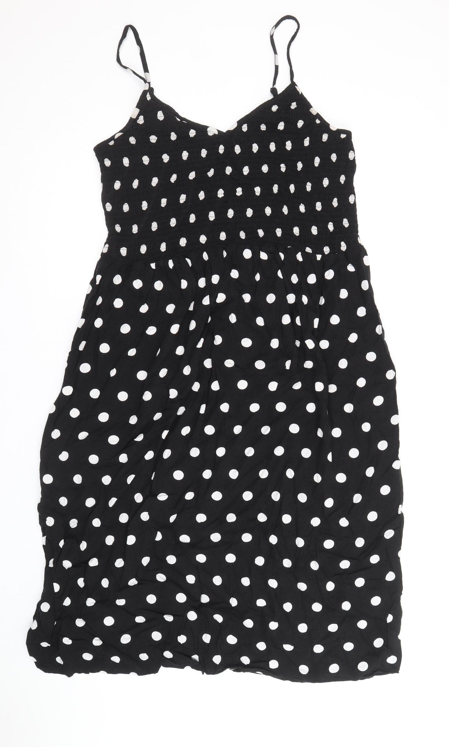F&F Womens Black Polka Dot Viscose Slip Dress Size 16 V-Neck Pullover