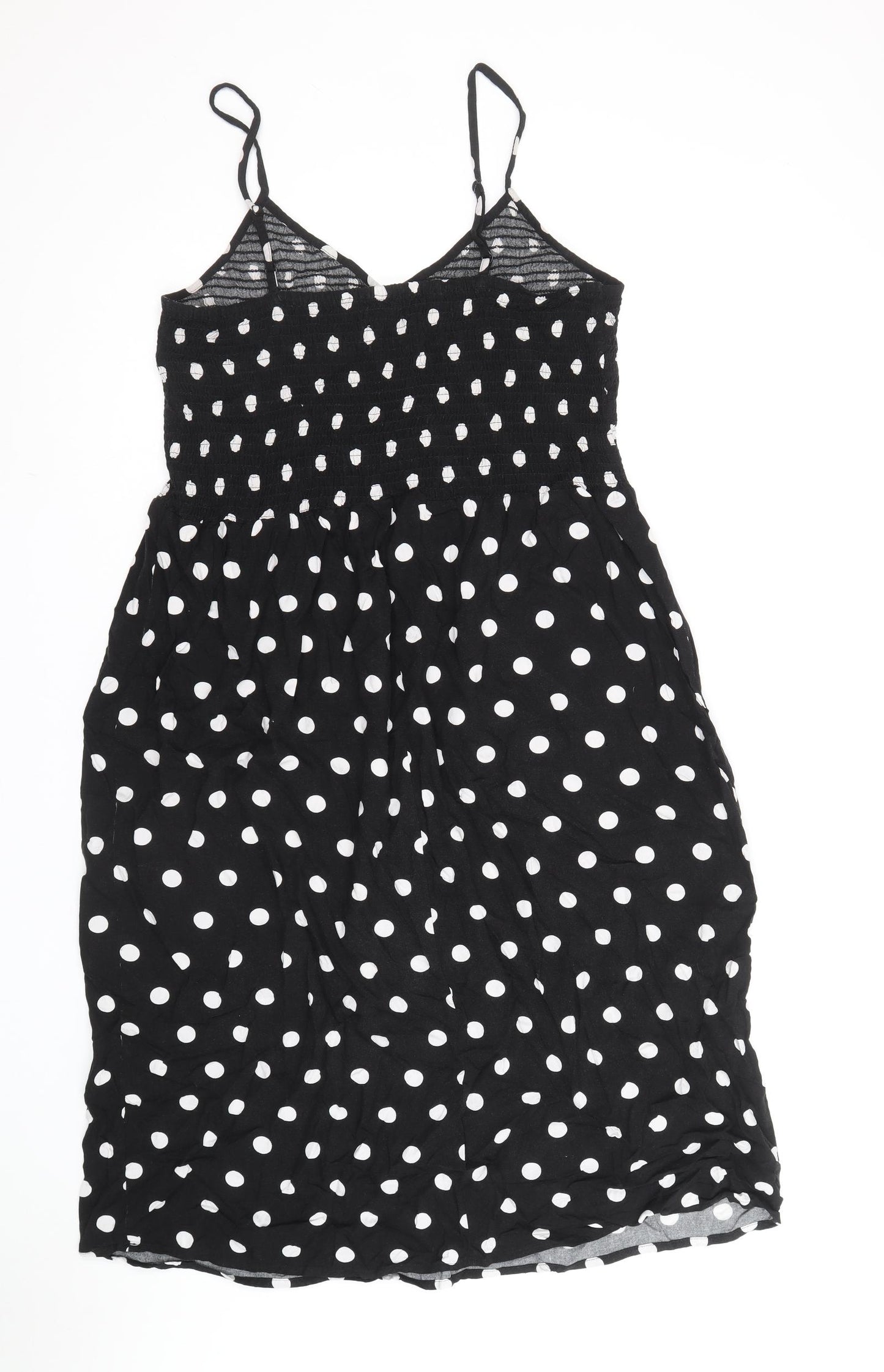 F&F Womens Black Polka Dot Viscose Slip Dress Size 16 V-Neck Pullover