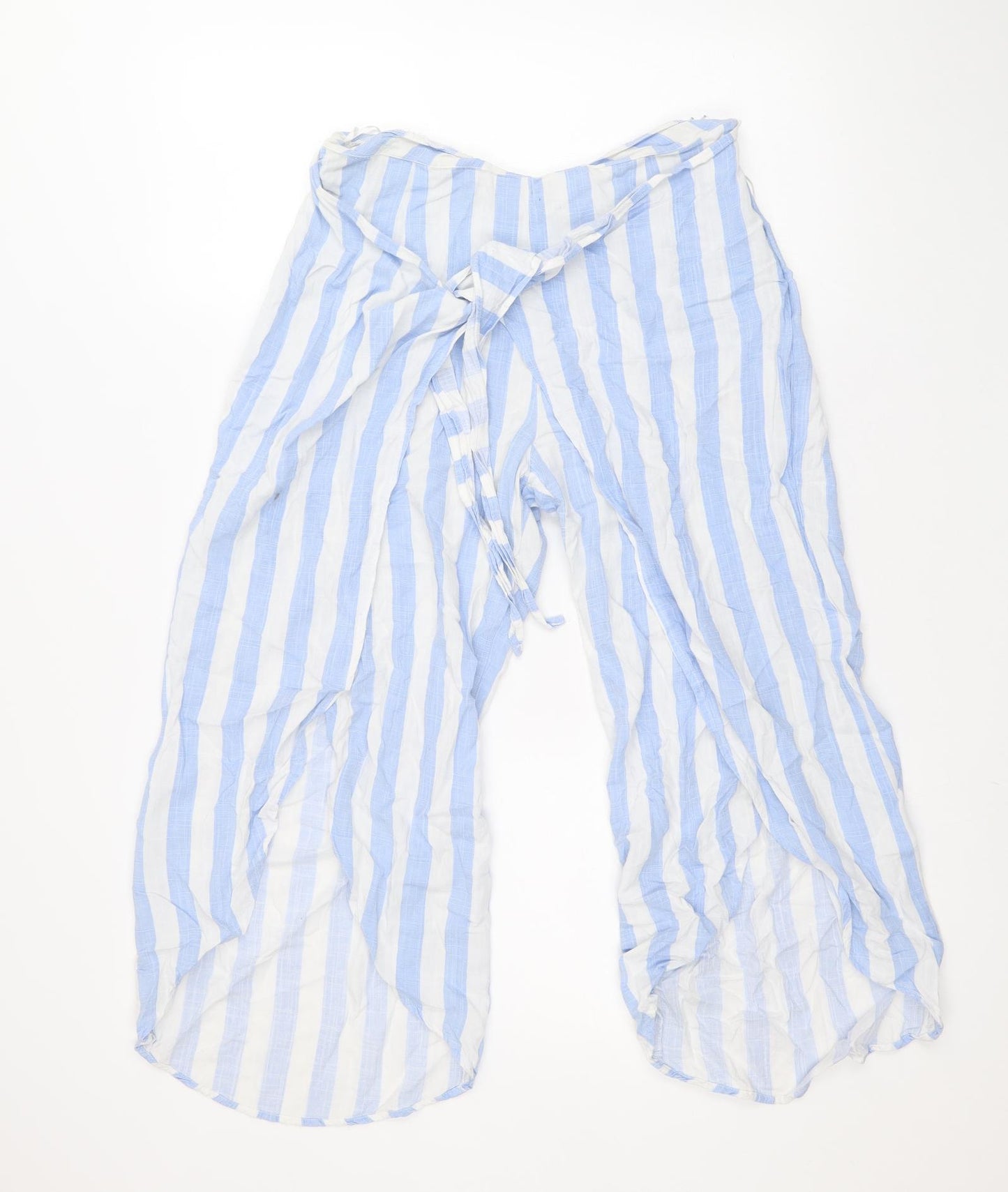 Eight Paris Womens Blue Striped Polyester Cropped Trousers Size S Regular Zip - Culottes