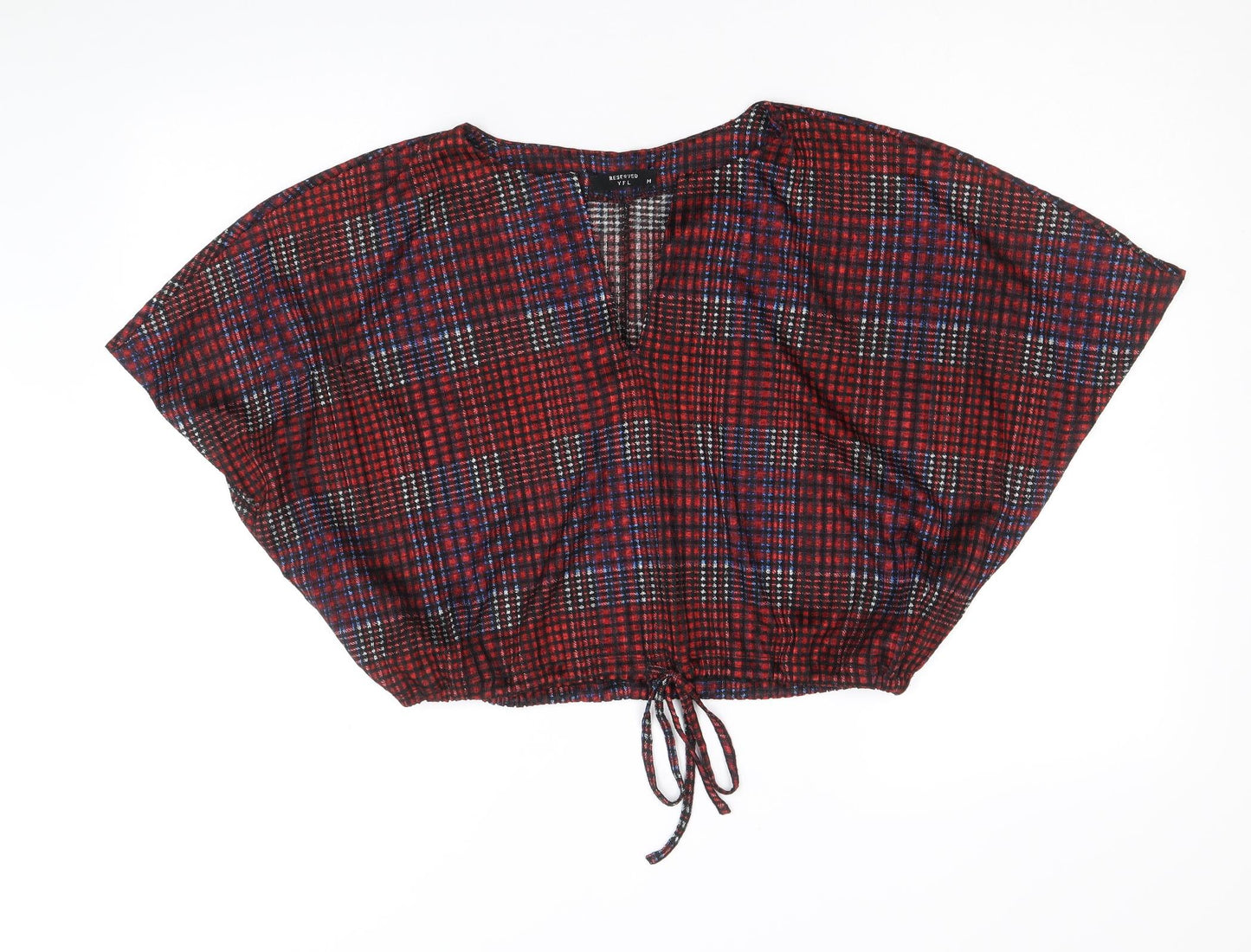 RESERVED Womens Multicoloured Plaid Polyester Cropped Blouse Size M V-Neck