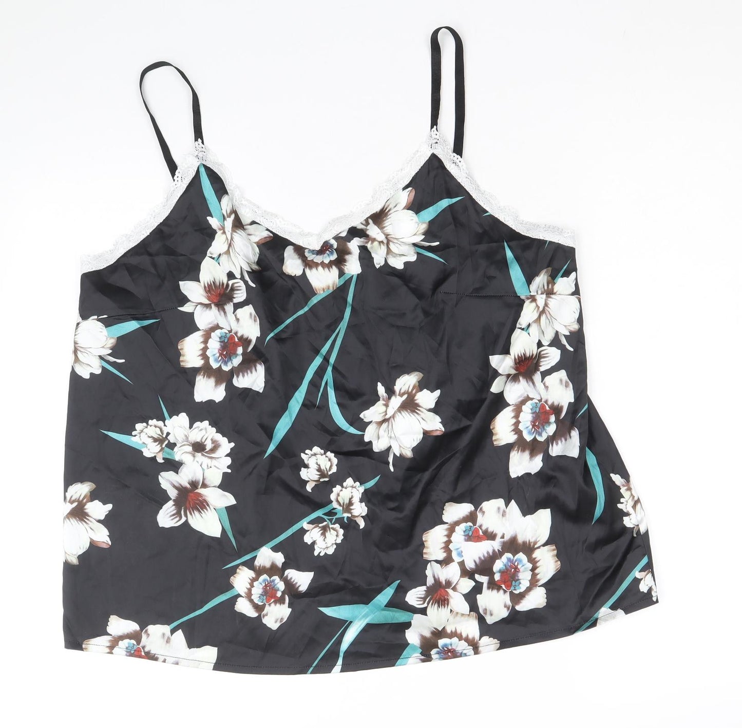 Irevial Womens Black Floral Polyester Camisole Tank Size 2XL V-Neck