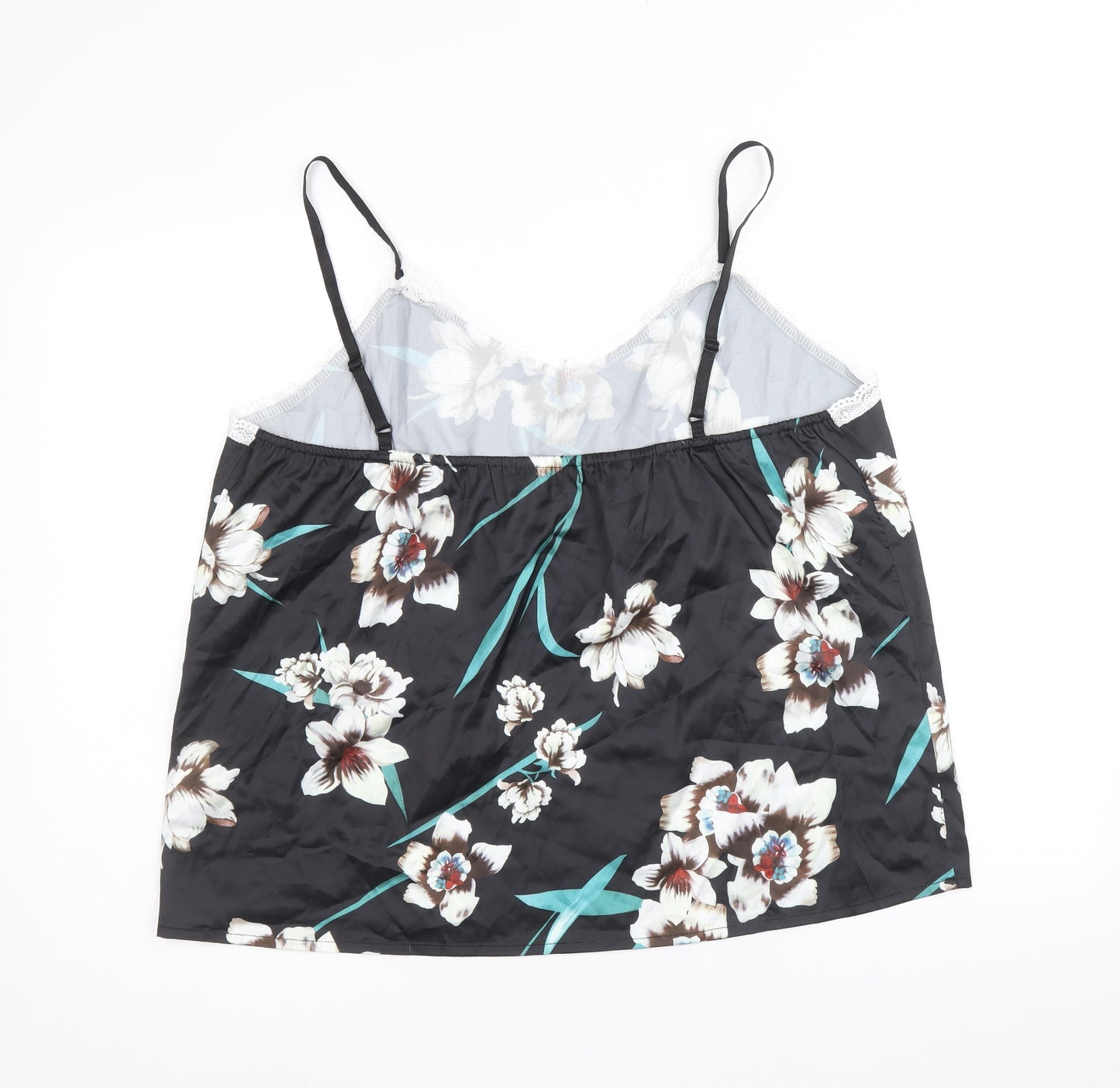 Irevial Womens Black Floral Polyester Camisole Tank Size 2XL V-Neck