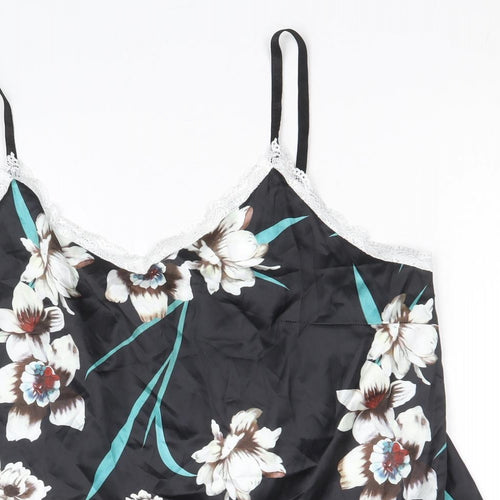Irevial Womens Black Floral Polyester Camisole Tank Size 2XL V-Neck