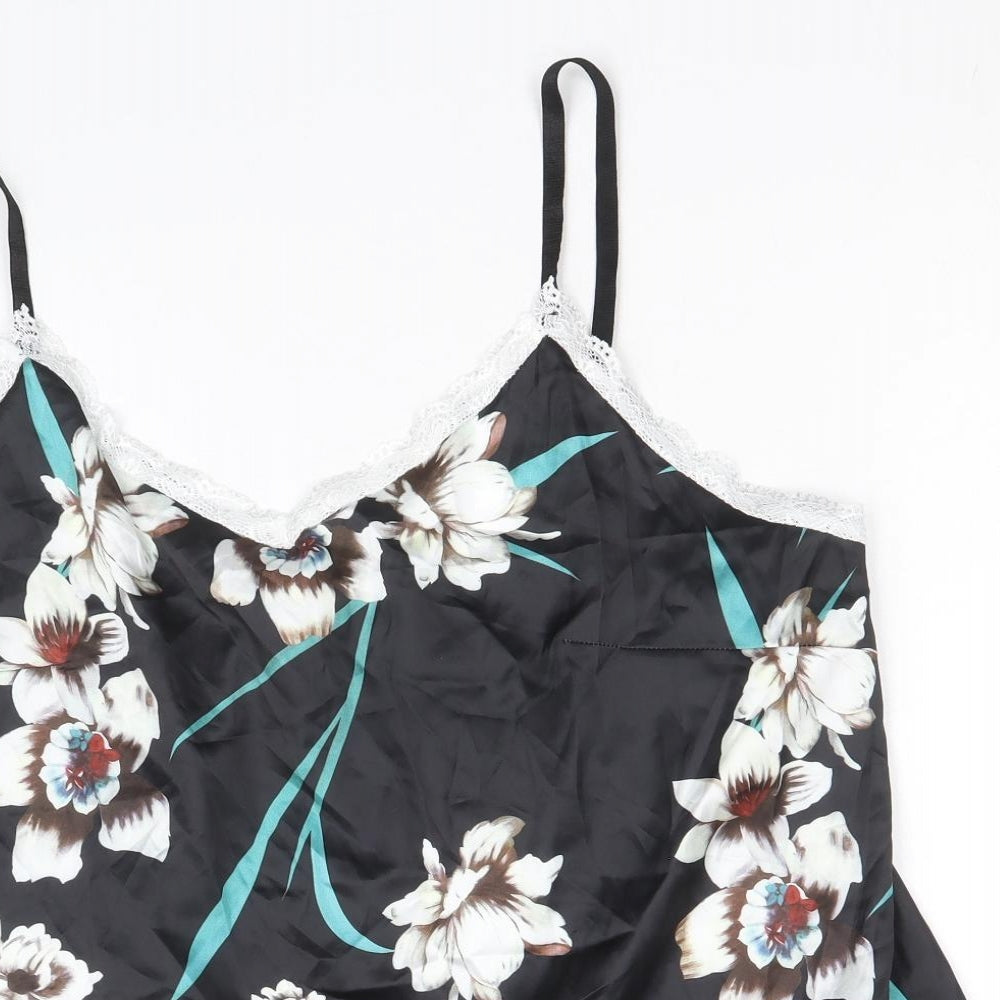 Irevial Womens Black Floral Polyester Camisole Tank Size 2XL V-Neck