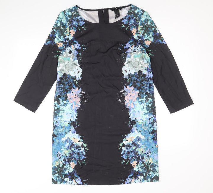 H&M Womens Black Polyester Shift Size 10 Round Neck Button