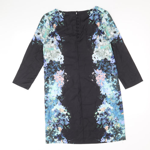 H&M Womens Black Polyester Shift Size 10 Round Neck Button