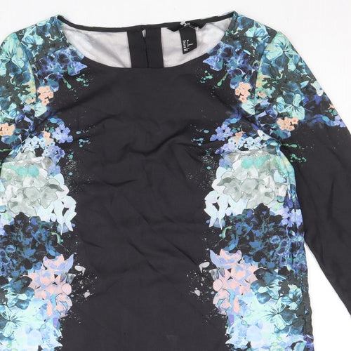 H&M Womens Black Polyester Shift Size 10 Round Neck Button