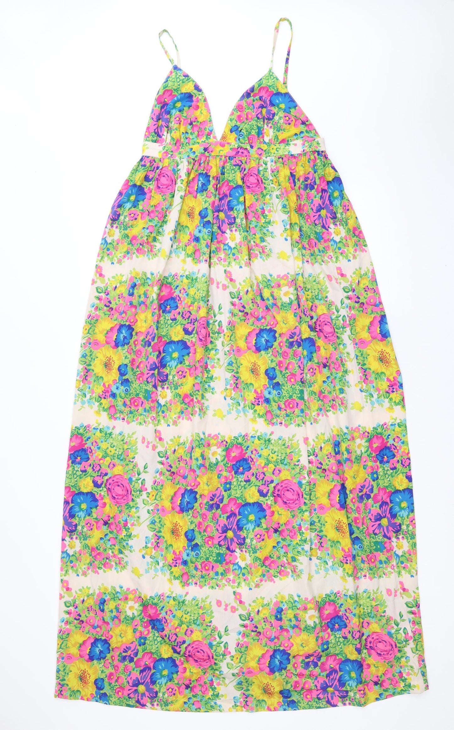 Topshop Womens Multicoloured Floral Polyester Maxi Size 14 V-Neck Button