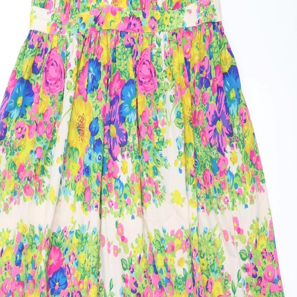 Topshop Womens Multicoloured Floral Polyester Maxi Size 14 V-Neck Button