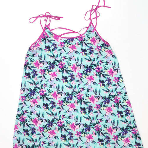 Atmosphere Womens Blue Floral Polyester Slip Dress Size L Scoop Neck Tie