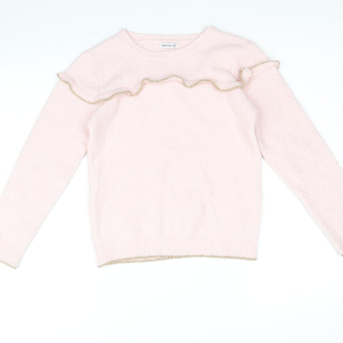 Crafted Girls Pink Round Neck Acrylic Pullover Jumper Size 9-10 Years Pullover