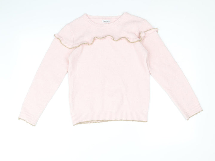 Crafted Girls Pink Round Neck Acrylic Pullover Jumper Size 9-10 Years Pullover