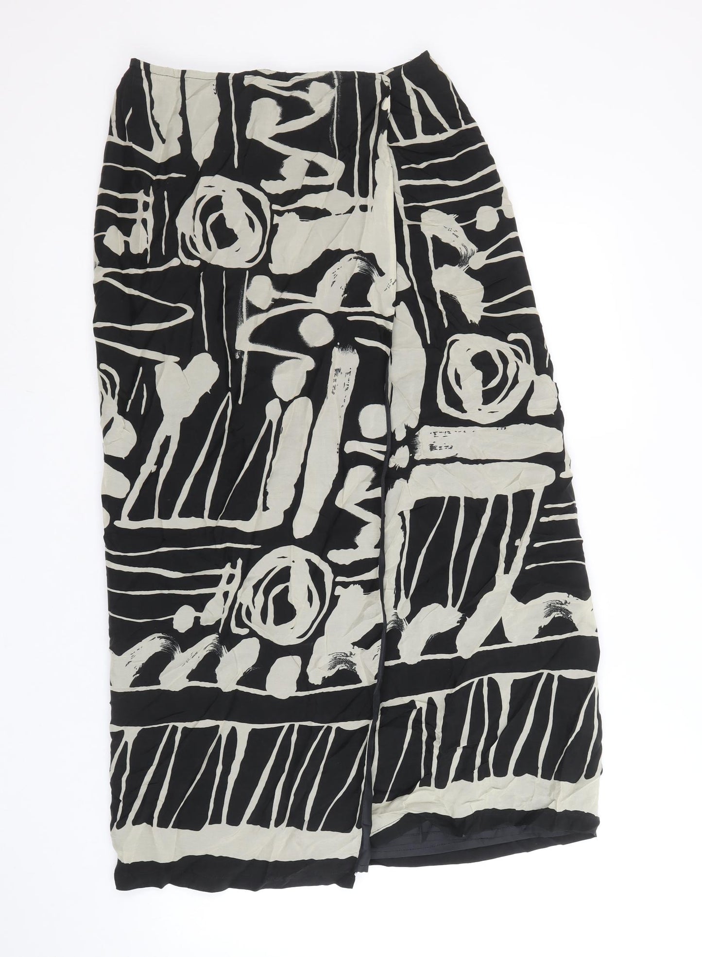 Planet Womens Black Geometric Cupro Wrap Skirt Size 8 Hook & Eye