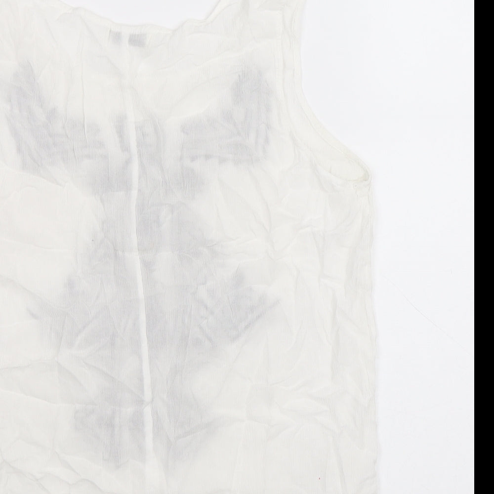 Brave Soul Womens White Geometric Viscose Basic Tank Size M Boat Neck