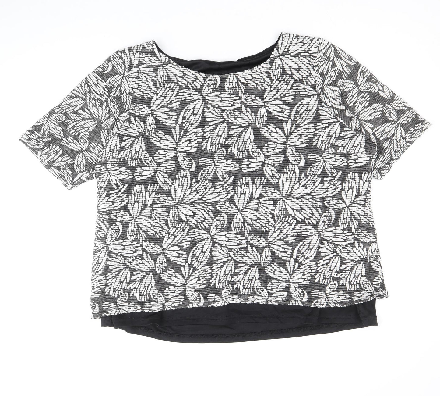 Preworn Womens White Geometric Viscose Basic Blouse Size 24 Boat Neck - Leaf Pattern