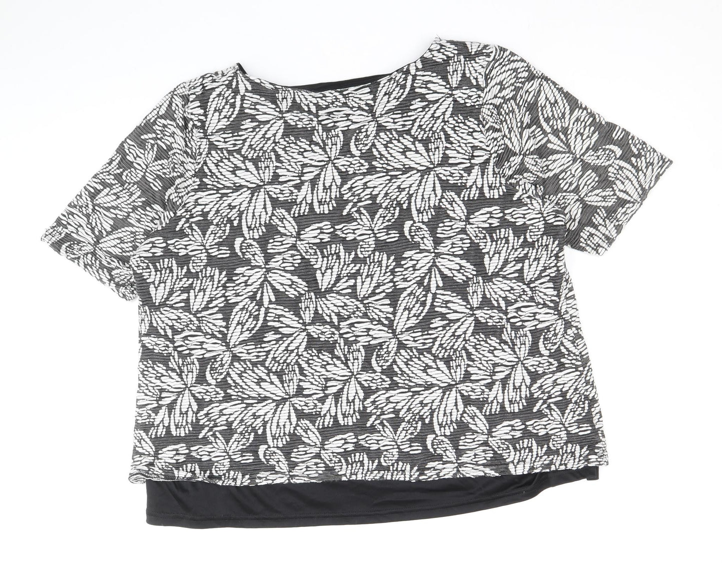 Preworn Womens White Geometric Viscose Basic Blouse Size 24 Boat Neck - Leaf Pattern
