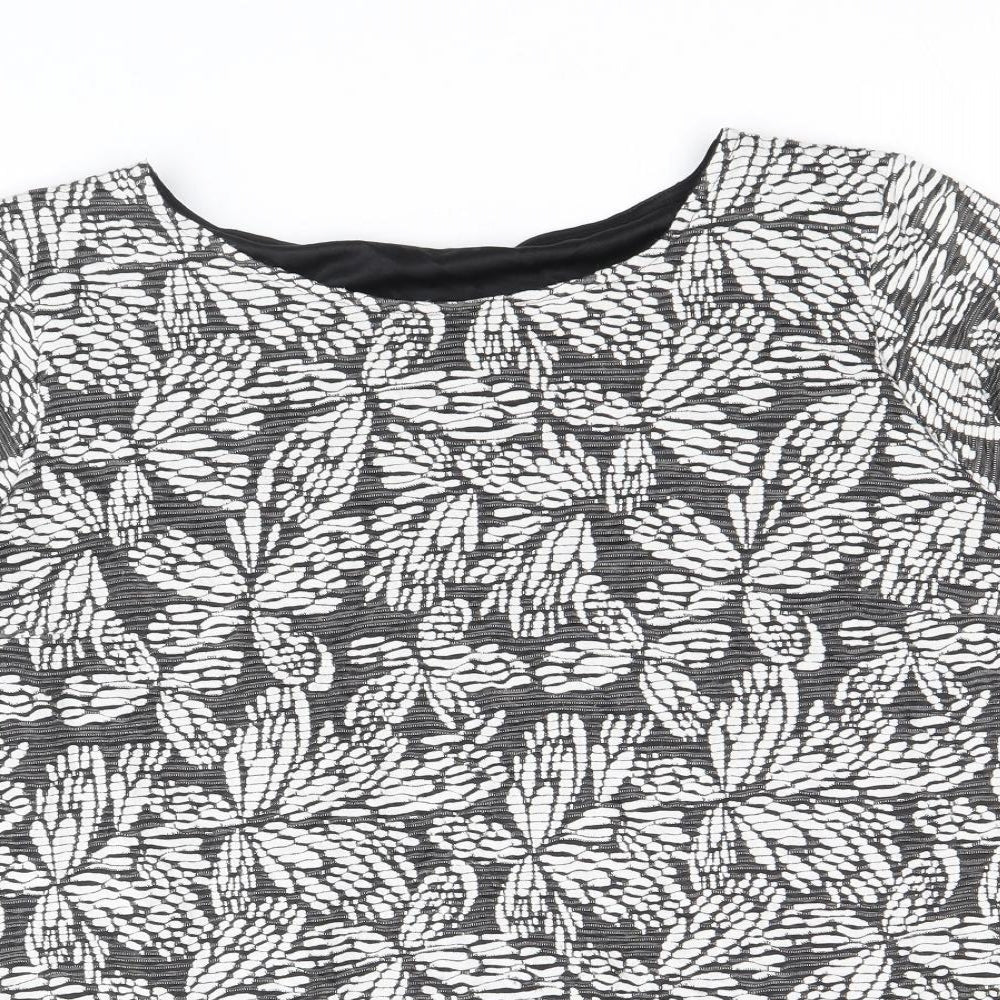 Preworn Womens White Geometric Viscose Basic Blouse Size 24 Boat Neck - Leaf Pattern