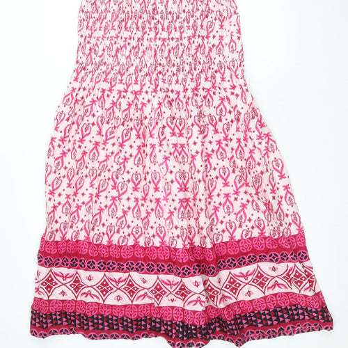 Preworn Womens Pink Geometric 100% Cotton Fit & Flare Size M Off the Shoulder Pullover