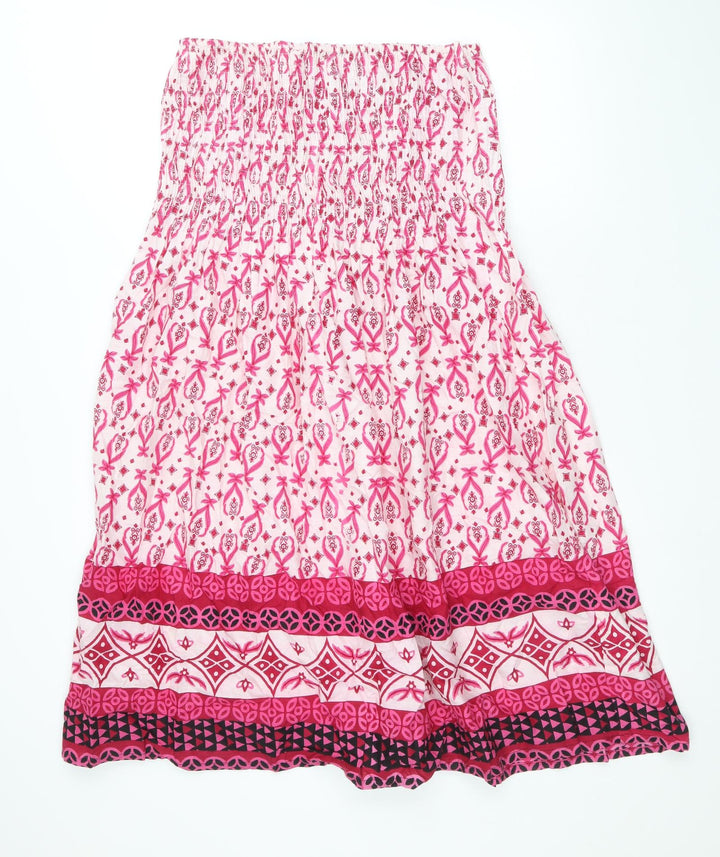 Preworn Womens Pink Geometric 100% Cotton Fit & Flare Size M Off the Shoulder Pullover