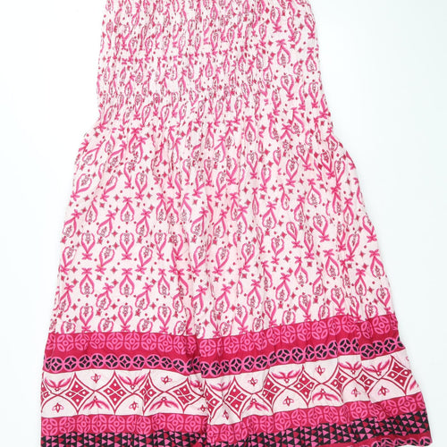 Preworn Womens Pink Geometric 100% Cotton Fit & Flare Size M Off the Shoulder Pullover