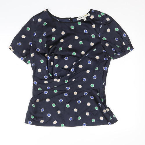 Clements Ribeiro Womens Black Polka Dot Polyester Basic Blouse Size 12 Boat Neck - Front Pleat Detail