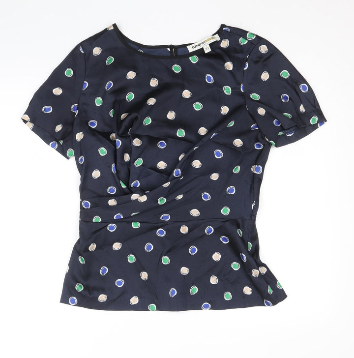 Clements Ribeiro Womens Black Polka Dot Polyester Basic Blouse Size 12 Boat Neck - Front Pleat Detail
