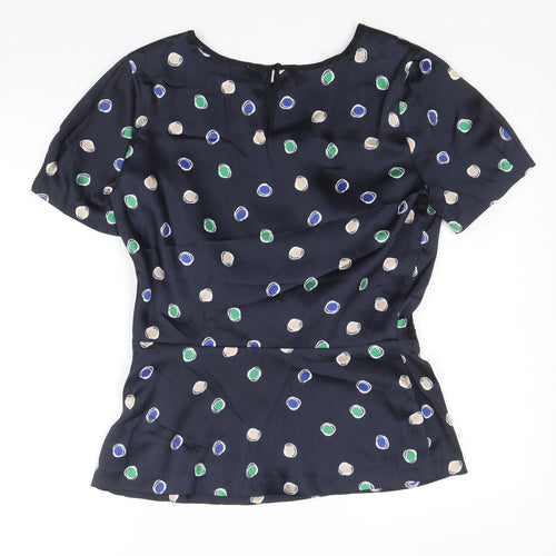 Clements Ribeiro Womens Black Polka Dot Polyester Basic Blouse Size 12 Boat Neck - Front Pleat Detail