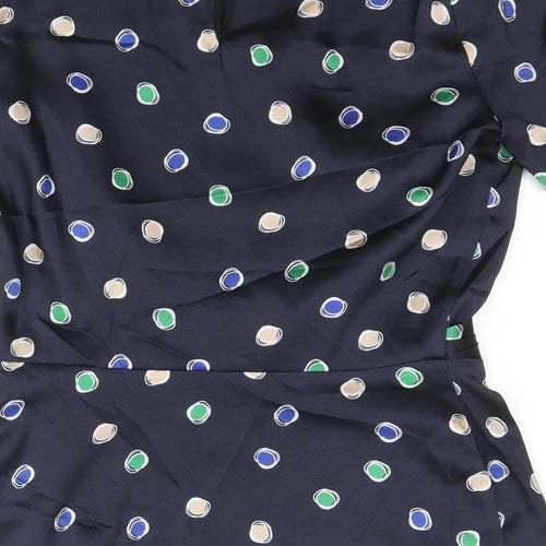 Clements Ribeiro Womens Black Polka Dot Polyester Basic Blouse Size 12 Boat Neck - Front Pleat Detail