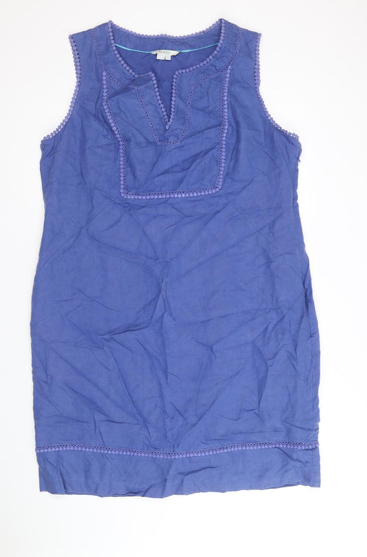 Baby Boden Womens Blue Linen Shift Size 20 V-Neck Zip