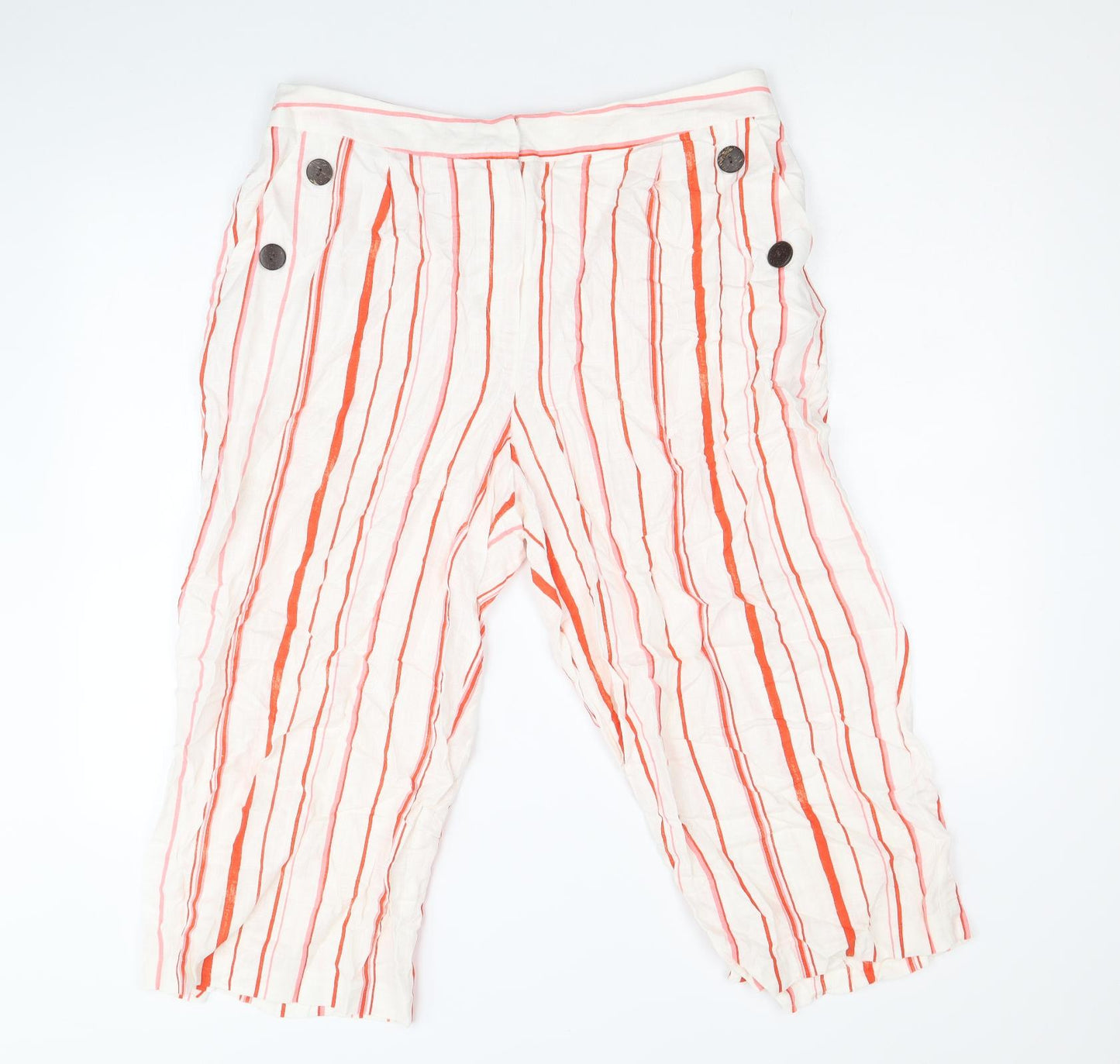 Nutmeg Womens Orange Striped Viscose Cropped Trousers Size 16 Regular Zip - Culottes
