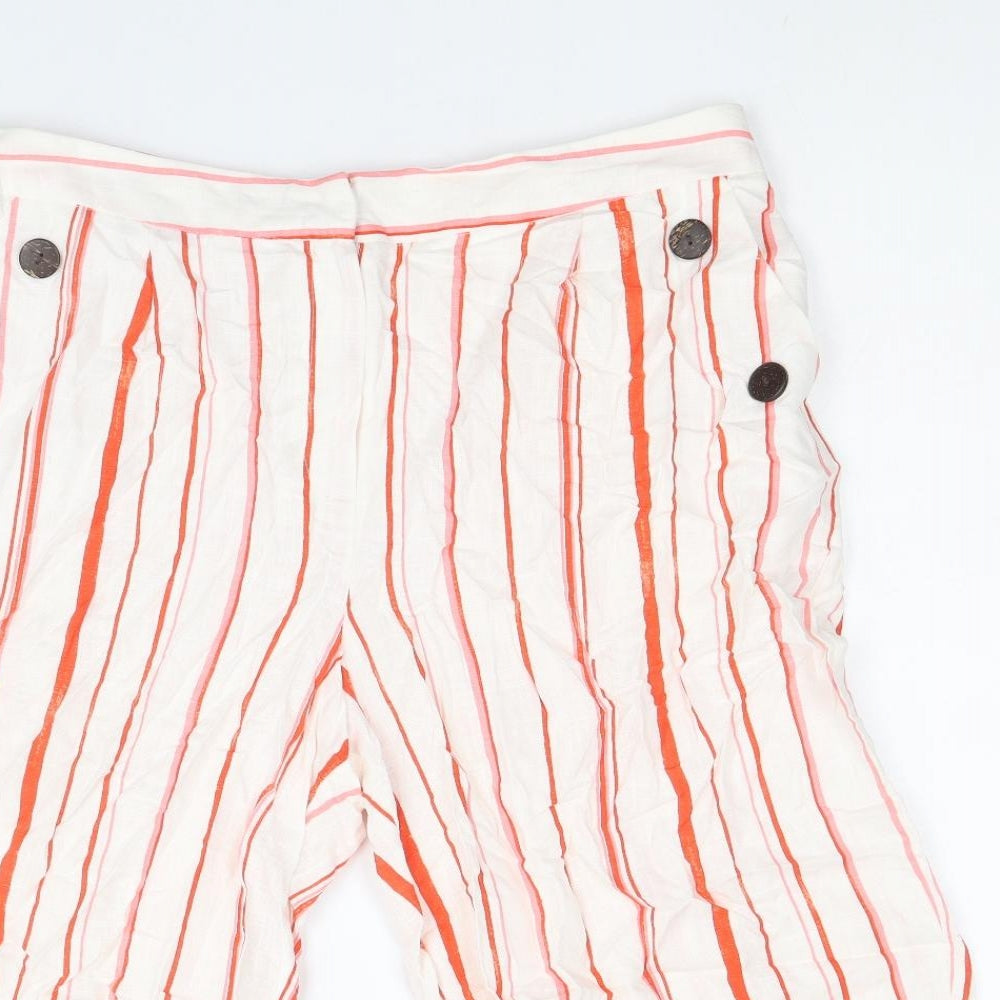 Nutmeg Womens Orange Striped Viscose Cropped Trousers Size 16 Regular Zip - Culottes