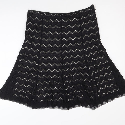 Marks and Spencer Womens Black Geometric Polyamide Swing Skirt Size 12 Zip
