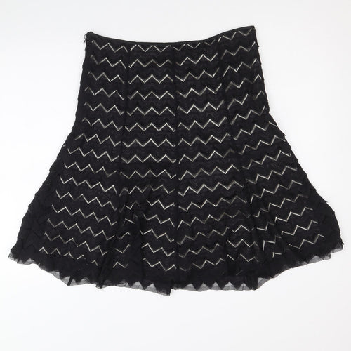 Marks and Spencer Womens Black Geometric Polyamide Swing Skirt Size 12 Zip