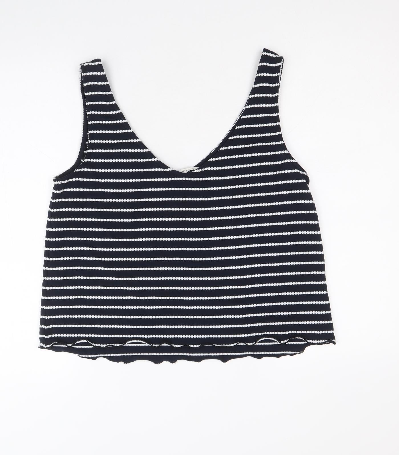 TU Womens Blue Striped Polyester Cropped Tank Size 12 V-Neck