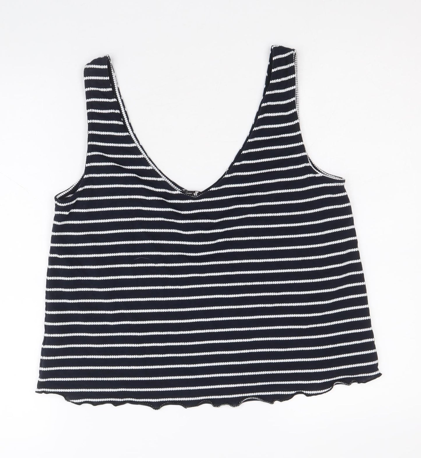 TU Womens Blue Striped Polyester Cropped Tank Size 12 V-Neck