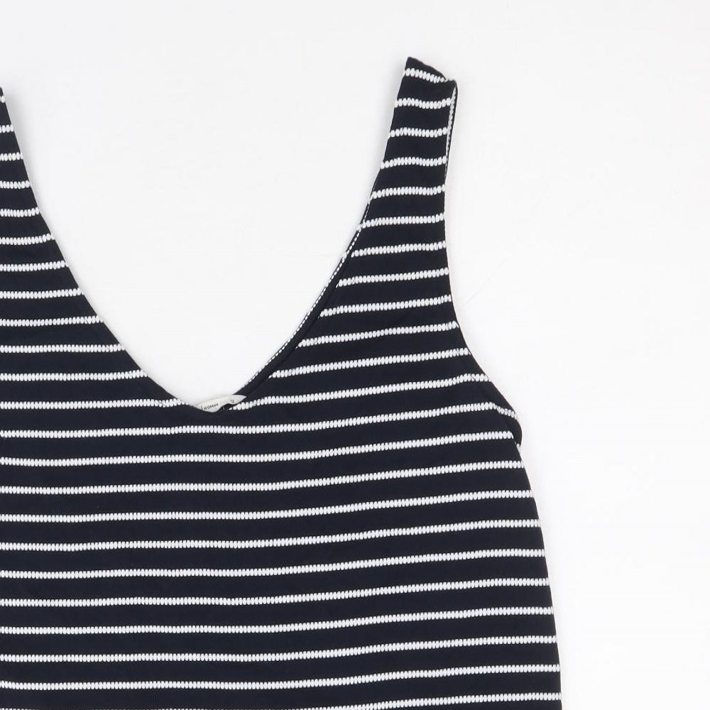 TU Womens Blue Striped Polyester Cropped Tank Size 12 V-Neck