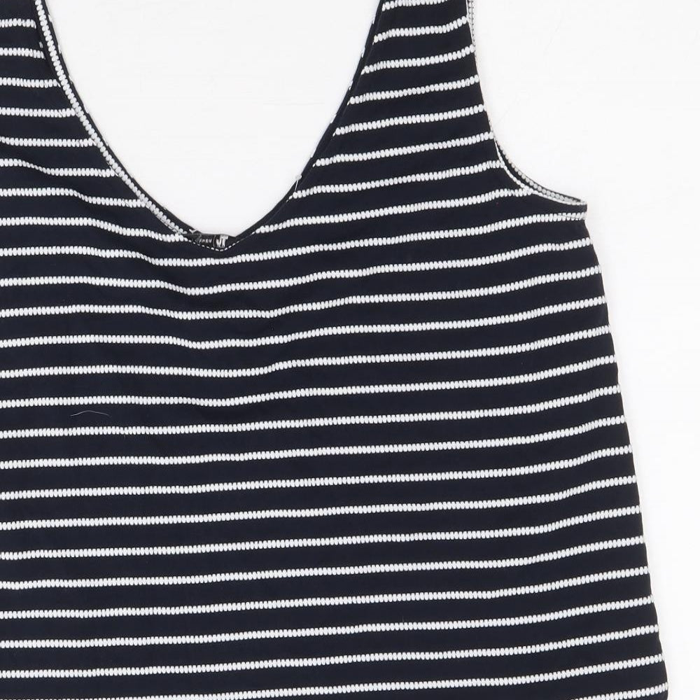 TU Womens Blue Striped Polyester Cropped Tank Size 12 V-Neck