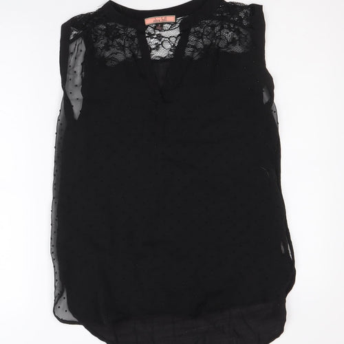 Olive Hill Womens Black Polka Dot Polyester Tunic Tank Size S V-Neck - Lace Panel