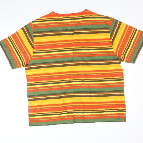 Fashion Clothing Line Womens Multicoloured Striped Viscose Basic T-Shirt Size XL V-Neck