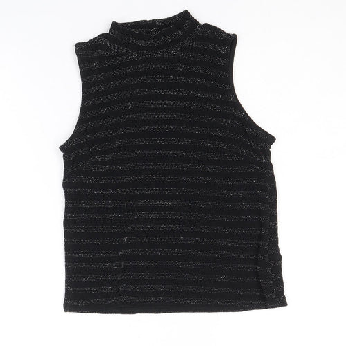 Atmosphere Womens Black Striped Nylon Basic Tank Size 10 Mock Neck