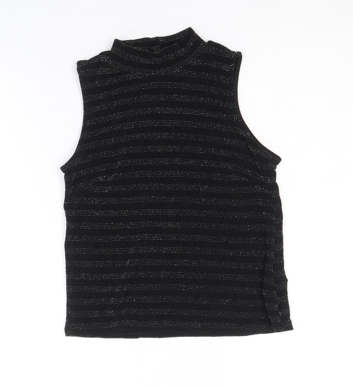 Atmosphere Womens Black Striped Nylon Basic Tank Size 10 Mock Neck