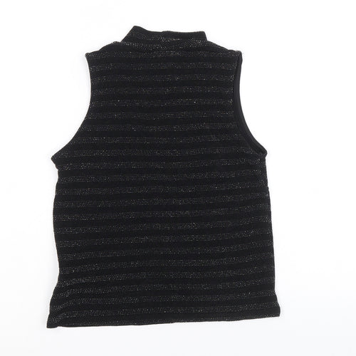 Atmosphere Womens Black Striped Nylon Basic Tank Size 10 Mock Neck