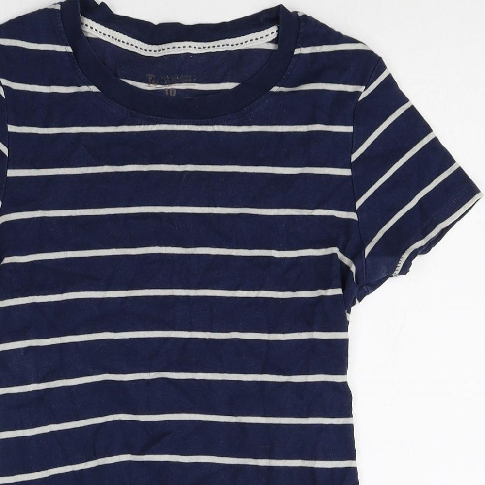TU Girls Blue Striped 100% Cotton Basic T-Shirt Size 10 Years Round Neck Pullover