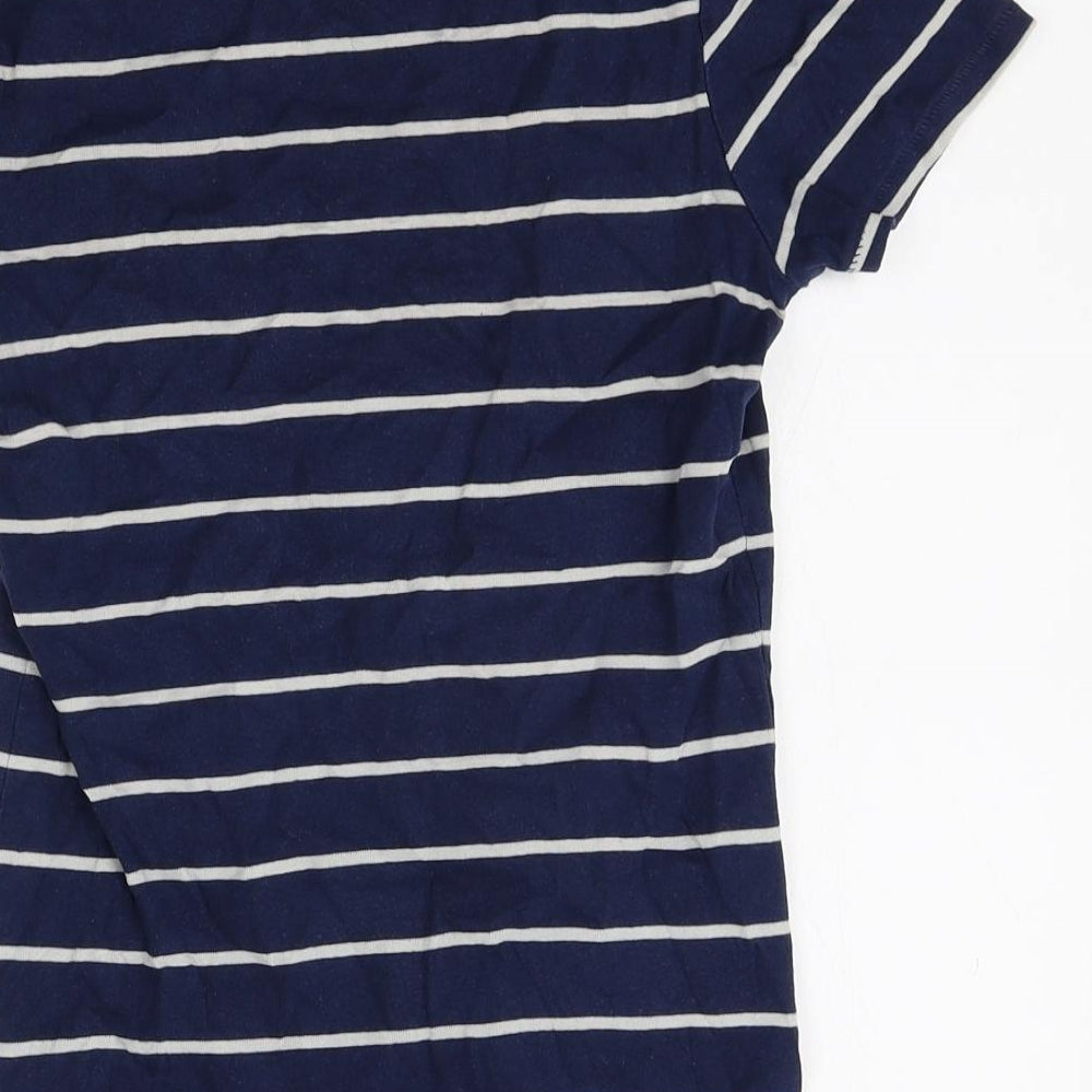 TU Girls Blue Striped 100% Cotton Basic T-Shirt Size 10 Years Round Neck Pullover