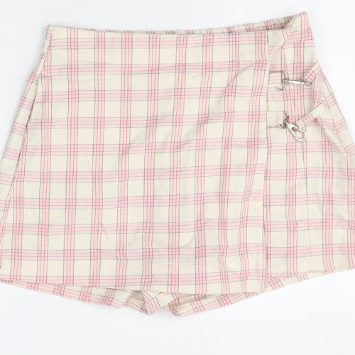 Bershka Womens Multicoloured Plaid Polyester Basic Shorts Size L Regular Zip
