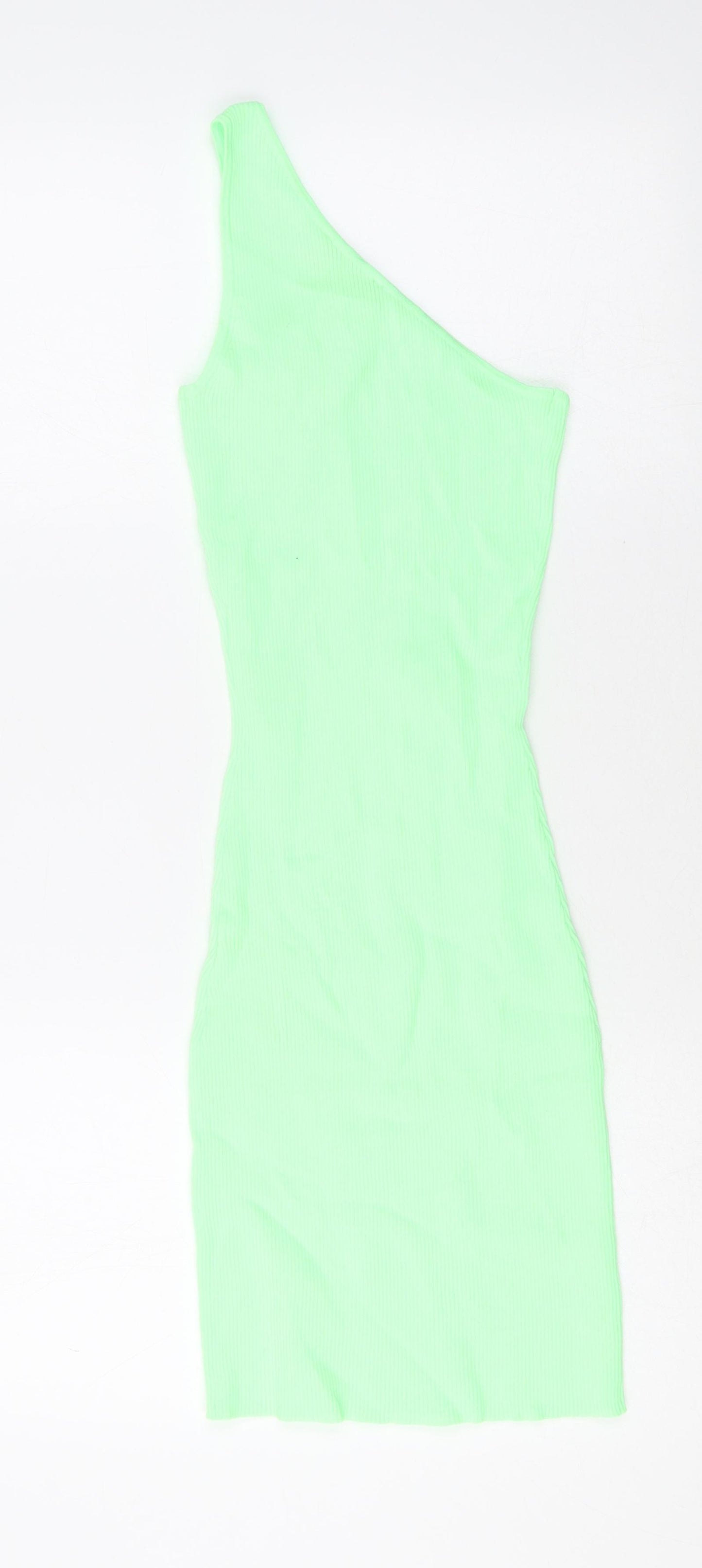 Bershka Womens Green Polyamide Bodycon Size S Off the Shoulder Pullover