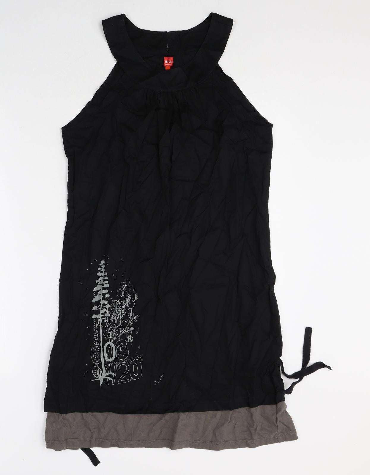 Miss Captain Womens Black 100% Cotton A-Line Size 10 Round Neck Button