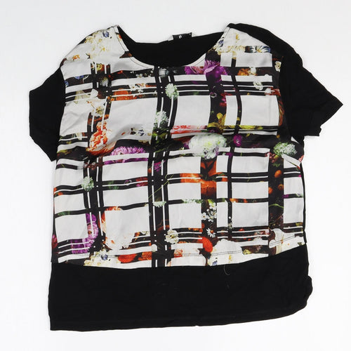 TU Womens Black Geometric Viscose Basic T-Shirt Size 8 Scoop Neck