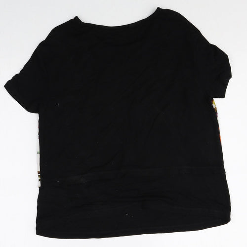 TU Womens Black Geometric Viscose Basic T-Shirt Size 8 Scoop Neck