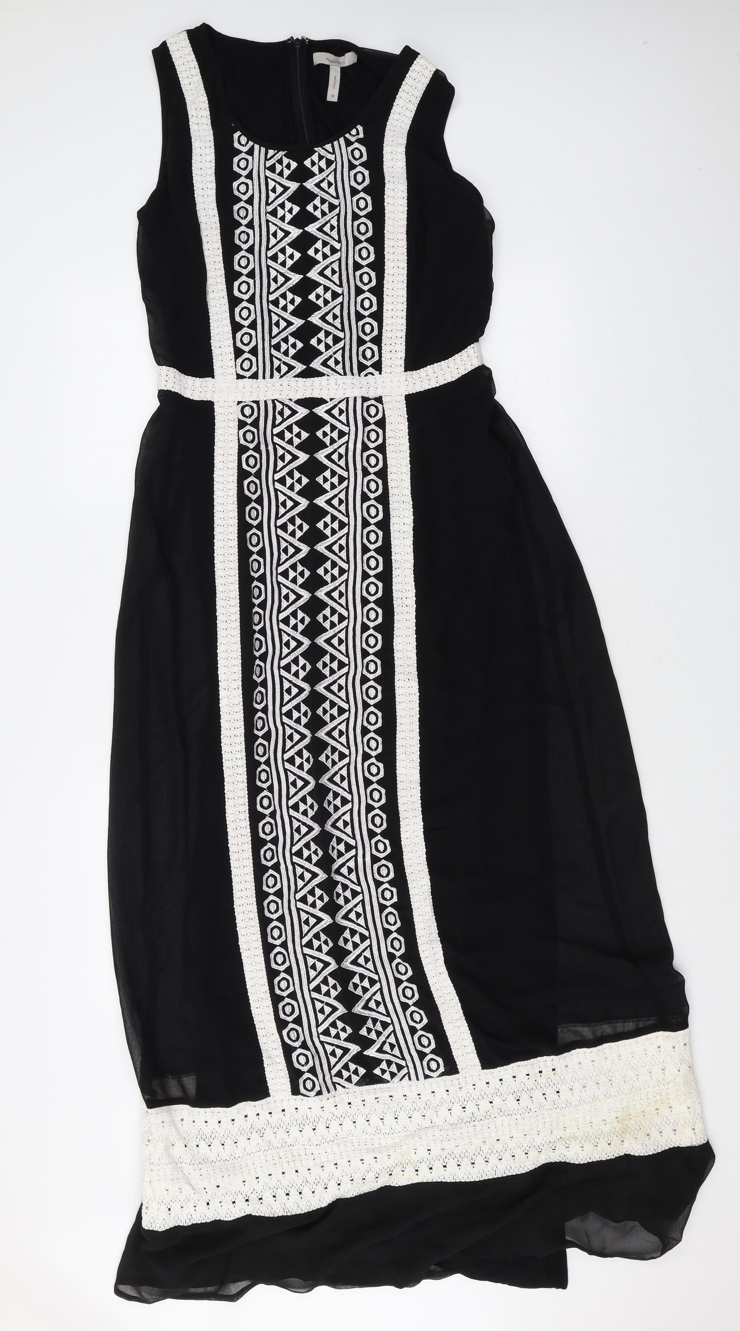 Pepperberry Womens Black Geometric Polyester Maxi Size 10 Scoop Neck Zip